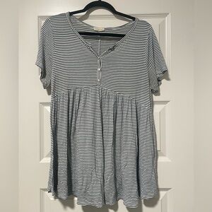 Flamingo Urban Blue and White Striped Short Sleeve Peplum Top